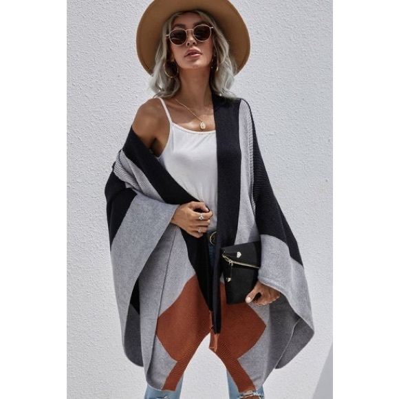 Sweaters - Multi-color block open front cardigan